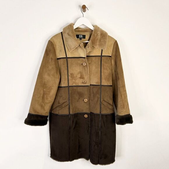 Y2K Cecil Gee Brown Faux Suede Faux Shearling Rancher Coat - Picture 1 of 7